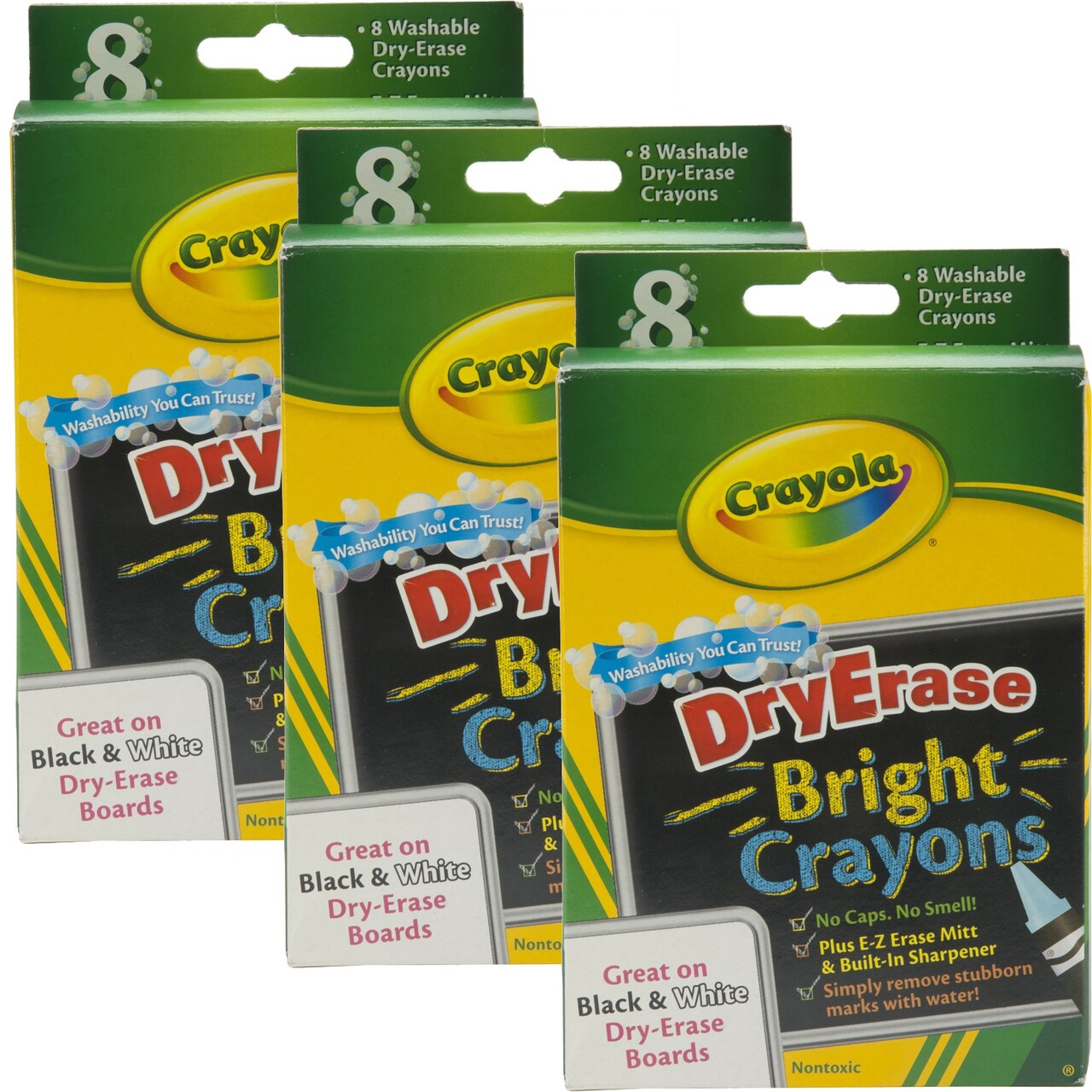 Multipack of 3 - Crayola Washable Dry-Erase Crayons-Bright 8/Pkg